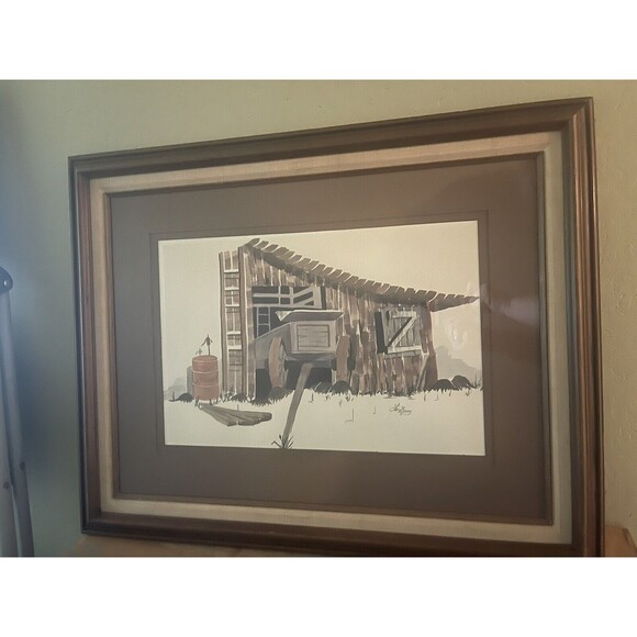 Watercolor Original Old Wagon in Barn Country Life Core artist Lee Gray - Picture 3 of 3